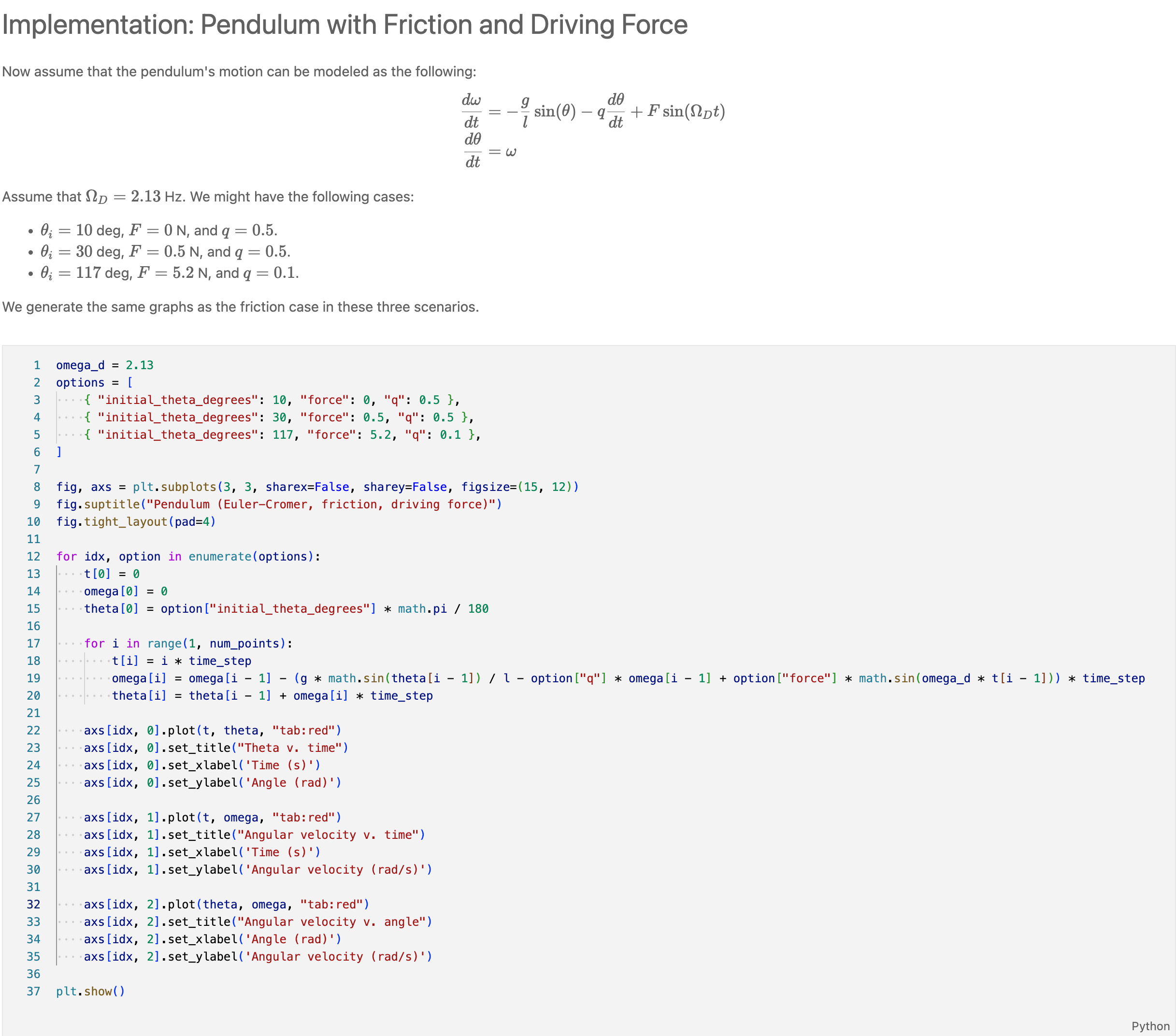 Screenshot of Jupyter notebook with LaTeX formulas and Python code